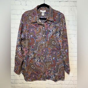 MAINSTREET BLUES size large brown paisley & floral button down